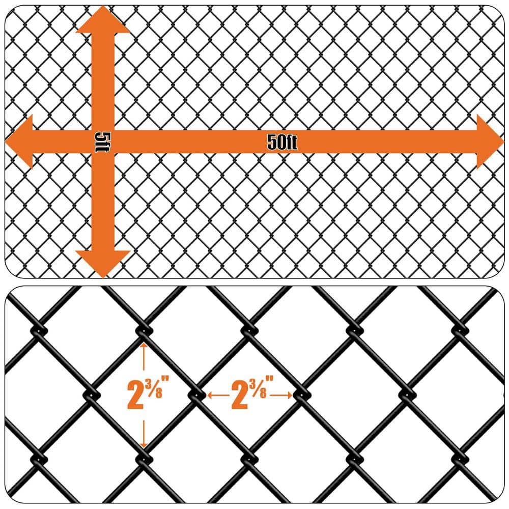 Fencer Wire 5 ft. x 50 ft. Black Vinyl Coated Galvanized Steel 9-Gauge Chain Link Fabric Roll LV9-B5X50M2F38