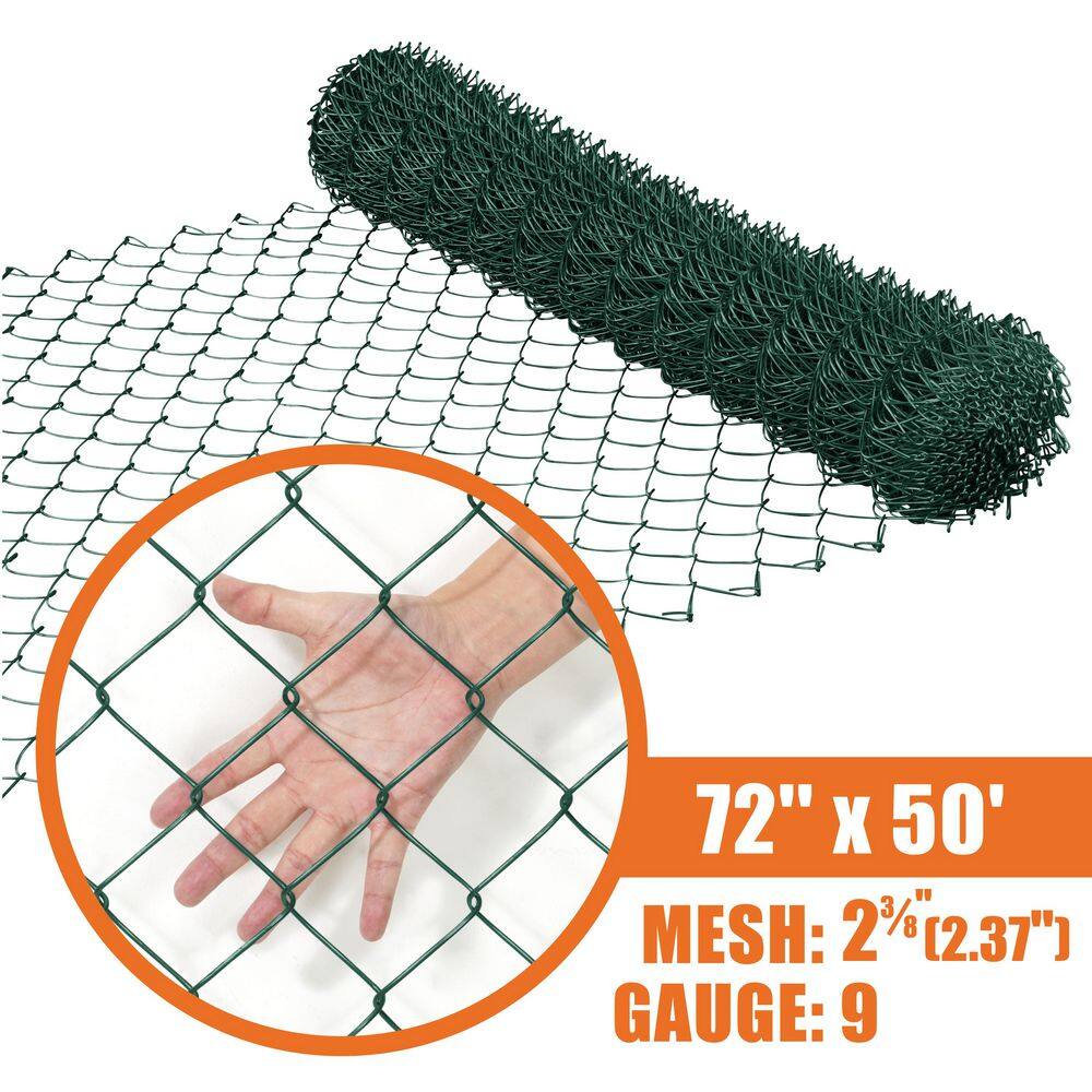 Fencer Wire 6 ft. x 50 ft. Green Vinyl Coated Galvanized Steel 9-Gauge Chain Link Fabric Roll LV9-G6X50M2F38