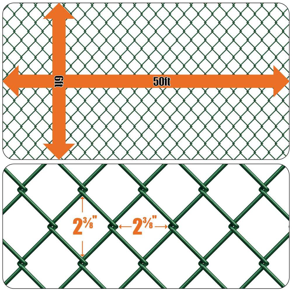 Fencer Wire 6 ft. x 50 ft. Green Vinyl Coated Galvanized Steel 9-Gauge Chain Link Fabric Roll LV9-G6X50M2F38