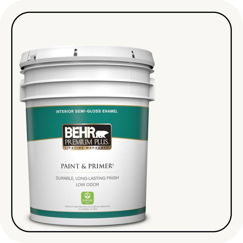 BEHR PREMIUM PLUS 5 gal. Ultra Pure White Semi-Gloss Enamel Low Odor Interior Paint & Primer 305005 BEHR PREMIUM PLUS 5 gal. Ultra Pure White Semi-Gloss Enamel Low Odor Interior Paint & Primer 305005