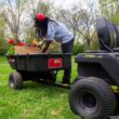 Brinly-Hardy 650lbs. 10cu.ft. Tow-Behind Lawn Mower Trailer Dump Cart w/ Compression-Molded Poly Bed for Lawn Tractors and ZTR Mowers PCT-101BH