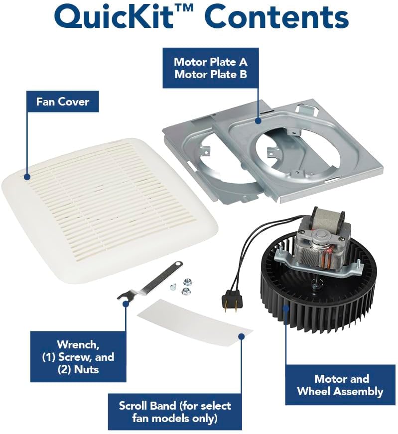 Broan-NuTone BKR60 QuickKit Ultra-Quiet Bath Fan Replacement Motor and Cover/Grille, 60 CFM, 20% more power, White Broan-NuTone BKR60 QuickKit Ultra-Quiet Bath Fan Replacement Motor and Cover/Grille, 60 CFM, 20% more power, White - Image 5