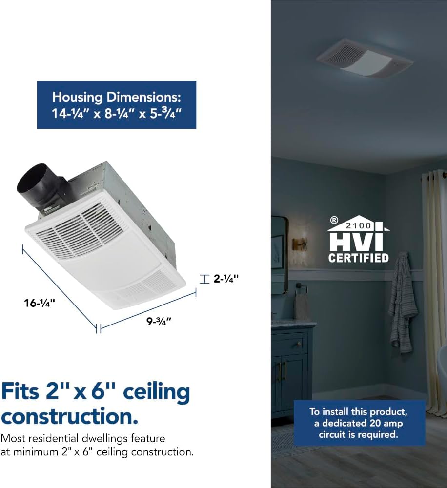 Broan-NuTone BHFLED80 PowerHeat Bathroom Exhaust Fan, Heater, and LED Light Combination, 80 CFM Broan-NuTone BHFLED80 PowerHeat Bathroom Exhaust Fan, Heater, and LED Light Combination, 80 CFM - Image 4