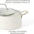 Martha Stewart Lockton Premium Nonstick PFA Free Ceramic Interior 10 Piece Cookware Set - Linen White w/Gold Handle