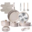 Chef Power Ceramic Nonstick Pots and Pans Set 19 Piece with Detachable Handle, Mocca Taupe