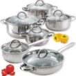 Cook N Home Kitchen Cookware Sets, 12-Piece Basic Stainless Steel Pots and Pans, Silver