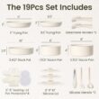 Chef Power Ceramic Cookware Set Non Toxic with Detachable Handles, Healthy Nonstick Pans and Pots Set 19 Pcs, Cream White