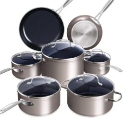Nuwave Healthy Duralon Blue Ceramic Nonstick Cookware Set, Diamond Infused Scratch-Resistant, PFAS Free, Dishwasher & Oven Safe