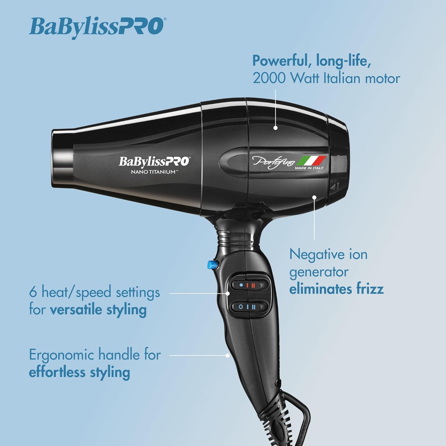 BaBylissPRO Nano Titanium Italian Portofino Hair Dryer - Professional 2000 Watt Blow Dryer BaBylissPRO Nano Titanium Italian Portofino Hair Dryer - Professional 2000 Watt Blow Dryer - Image 5