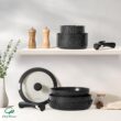 Chef Power Ceramic Nonstick Cookware Set 19 Piece with Detachable Handle, Rock Stone Black