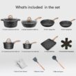 JEETEE Pots and Pans Set Nonstick 20PCS, Granite Coating Induction Compatible with Frying Saucepan (Grey, Cookware Set)