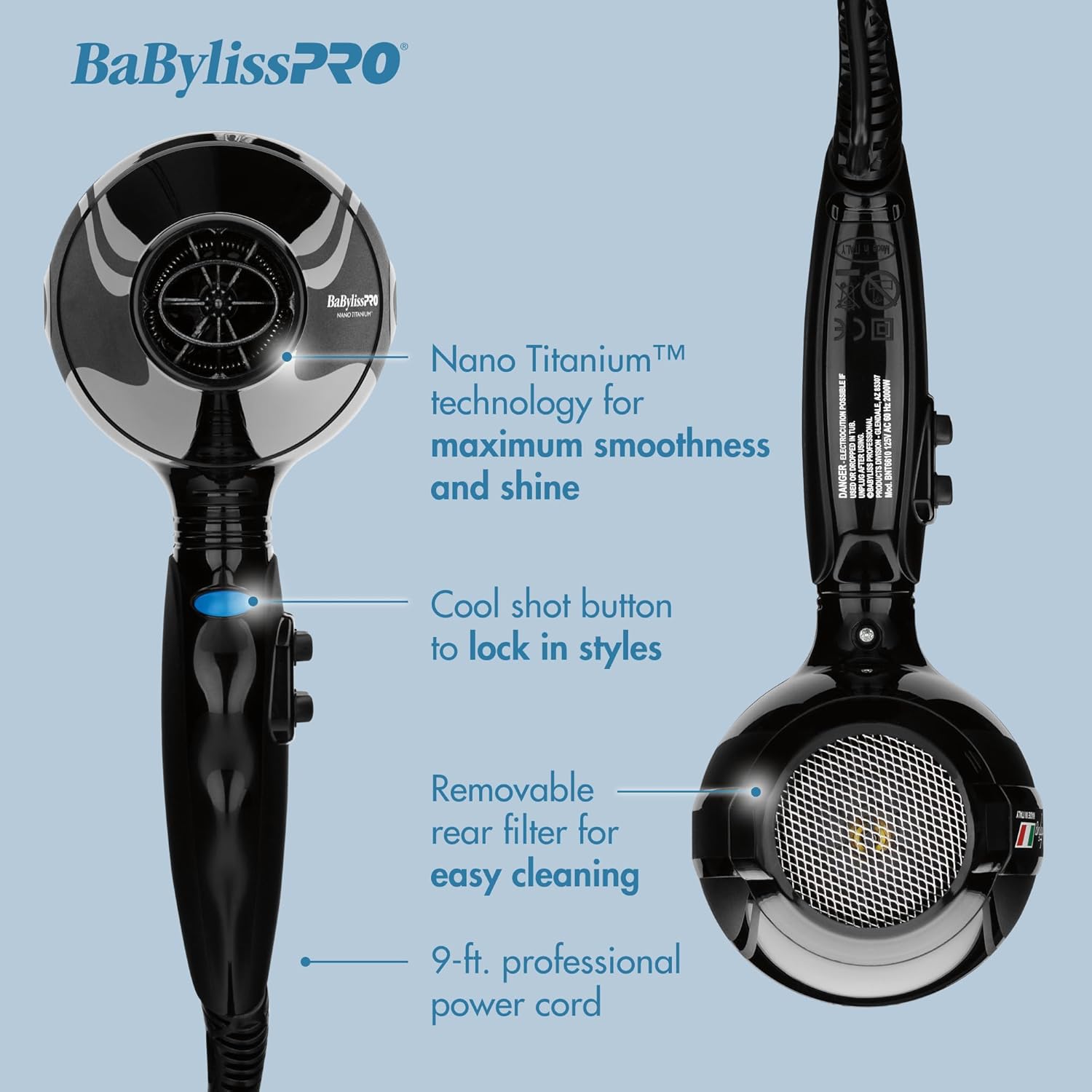 BaBylissPRO Nano Titanium Italian Portofino Hair Dryer - Professional 2000 Watt Blow Dryer BaBylissPRO Nano Titanium Italian Portofino Hair Dryer - Professional 2000 Watt Blow Dryer - Image 6