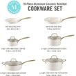 Martha Stewart Lockton Premium Nonstick PFA Free Ceramic Interior 10 Piece Cookware Set - Linen White w/Gold Handle