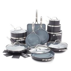 GreenPan Valencia Pro Hard Anodized Healthy Ceramic Nonstick 22 Piece Cookware Pots & Pans Set, Gray