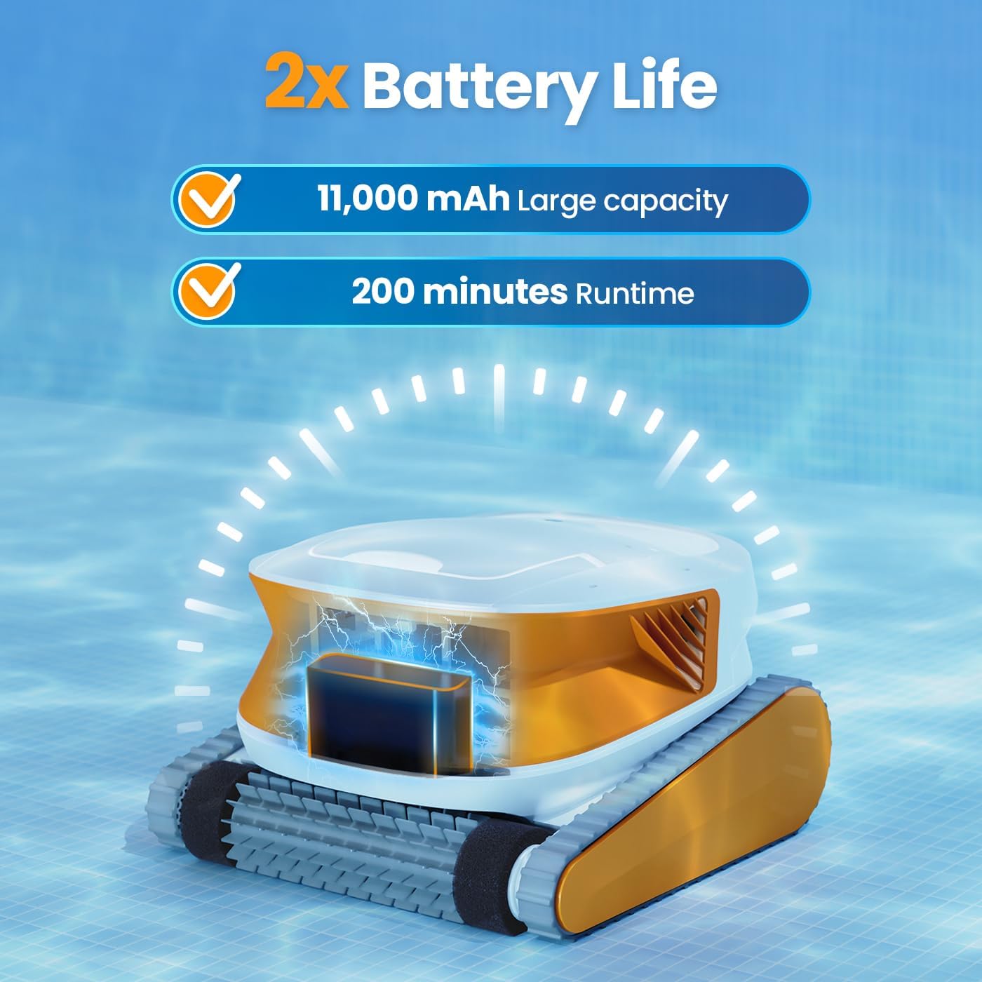 Hydro 3 Cordless Robotic Pool Cleaner, 150W Pool Vacuum with Wall Climbing Function, 200mins Runtime, 2 Brushless Motor Hydro 3 Cordless Robotic Pool Cleaner, 150W Pool Vacuum with Wall Climbing Function, 200mins Runtime, 2 Brushless Motor - Image 9