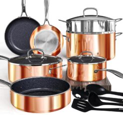 Deluxe DUXANO 14PC Healthy Pots and Pan With 9H Anti-scratch Coating, 2-Layer Non-Stick Ceramic&PFAS Free, Dishwasher Safe