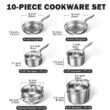 Cooks Standard Stainless Steel Kitchen Cookware Sets 10-Piece, Multi-Ply Full Clad Pots and Pans Cooking Set, Silver