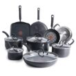 T-fal Ultimate Hard Anodized Nonstick Cookware Set 14 Piece, Oven Broiler Safe 400F, Lid Safe 350F, Kitchen Cooking Set w/Fry Pans, Black