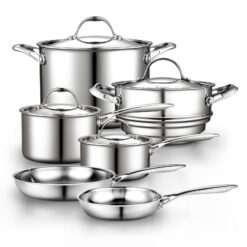 Cooks Standard Stainless Steel Kitchen Cookware Sets 10-Piece, Multi-Ply Full Clad Pots and Pans Cooking Set, Silver
