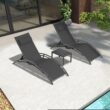 PURPLE LEAF Patio Chaise Lounge Set of 3 Outdoor Lounge Chair Beach Pool Sunbathing Lawn Lounger, Black