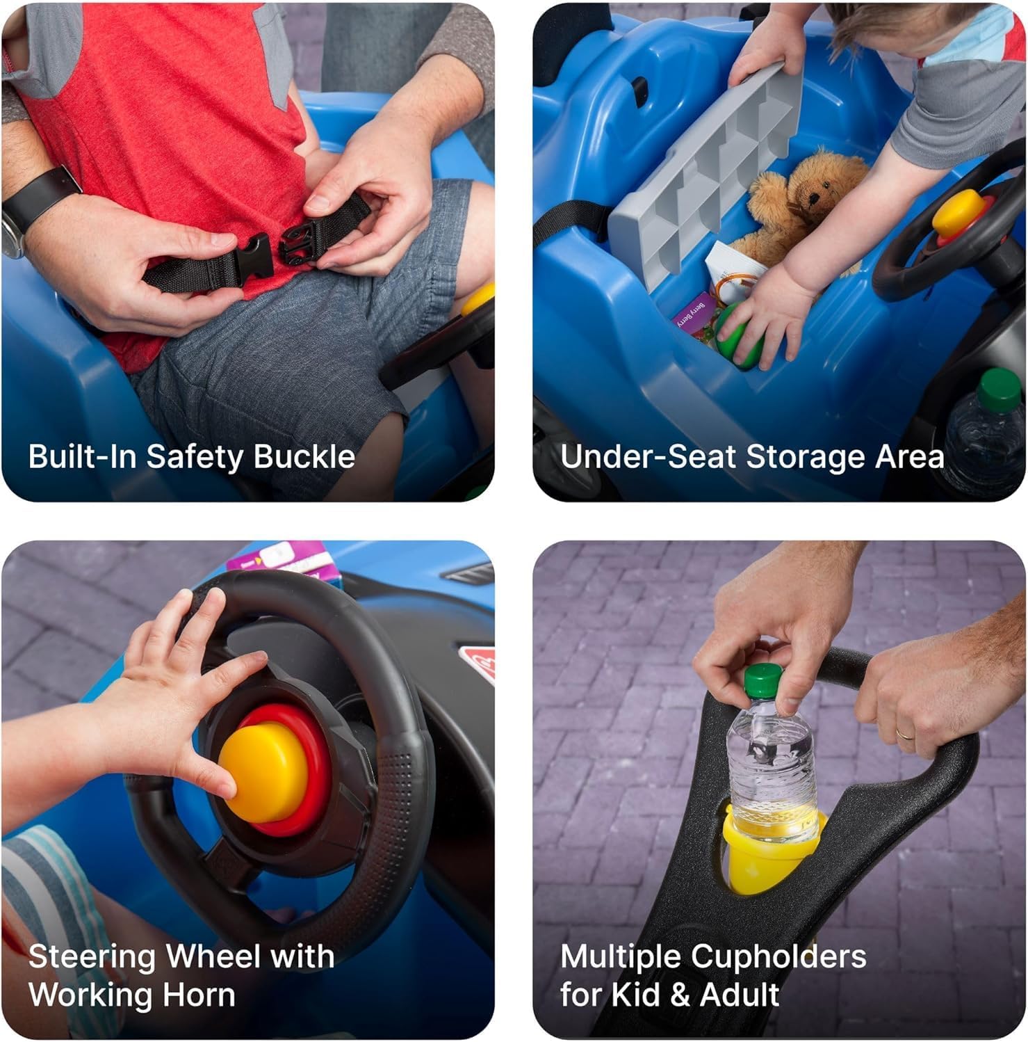 Step2 Whisper Ride Cruiser Kids Push Car, Ride On Toy, Stroller Substitute, Includes Seat Belt & Horn, Made of Durable Plastic, Blue Step2 Whisper Ride Cruiser Kids Push Car, Ride On Toy, Stroller Substitute, Includes Seat Belt & Horn, Made of Durable Plastic, Blue - Image 3