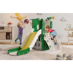 Suteck 7 in 1 Kids Slide, Toddler slide with Climber Outdoor Indoor Slide Playset, Green/Yellow