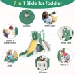 Suteck 7 in 1 Kids Slide, Toddler slide with Climber Outdoor Indoor Slide Playset, Green/Yellow