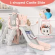 Suteck 7 in 1 Kids Slide, Toddler slide with Climber Outdoor Indoor Slide Playset, Pink/Gray