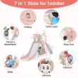 Suteck 7 in 1 Kids Slide, Toddler slide with Climber Outdoor Indoor Slide Playset, Pink/Gray