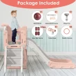 Suteck 7 in 1 Kids Slide, Toddler slide with Climber Outdoor Indoor Slide Playset, Pink/Gray