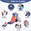 Suteck 7 in 1 Kids Slide, Toddler slide with Climber Outdoor Indoor Slide Playset, Blue/Orange