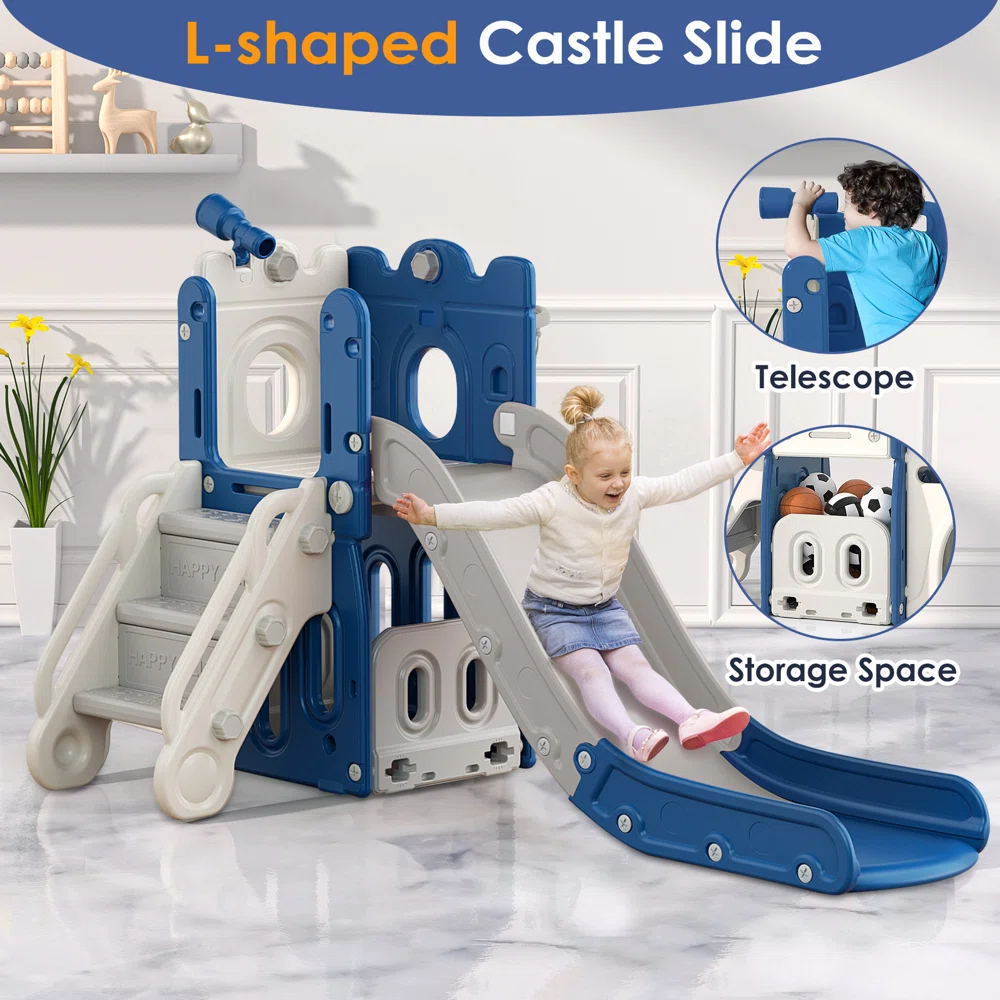 Suteck 7 in 1 Kids Slide, Toddler slide with Climber Outdoor Indoor Slide Playset, Blue/Gray Suteck 7 in 1 Kids Slide, Toddler slide with Climber Outdoor Indoor Slide Playset, Blue/Gray - Image 7