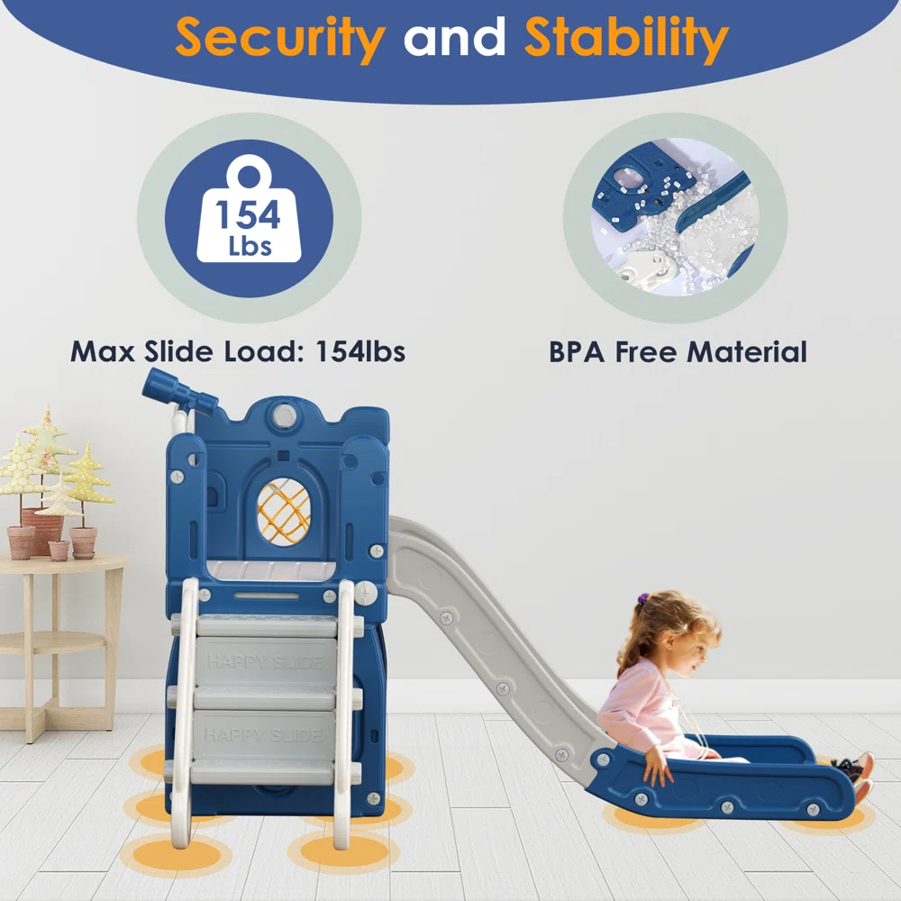 Suteck 7 in 1 Kids Slide, Toddler slide with Climber Outdoor Indoor Slide Playset, Blue/Gray Suteck 7 in 1 Kids Slide, Toddler slide with Climber Outdoor Indoor Slide Playset, Blue/Gray - Image 5