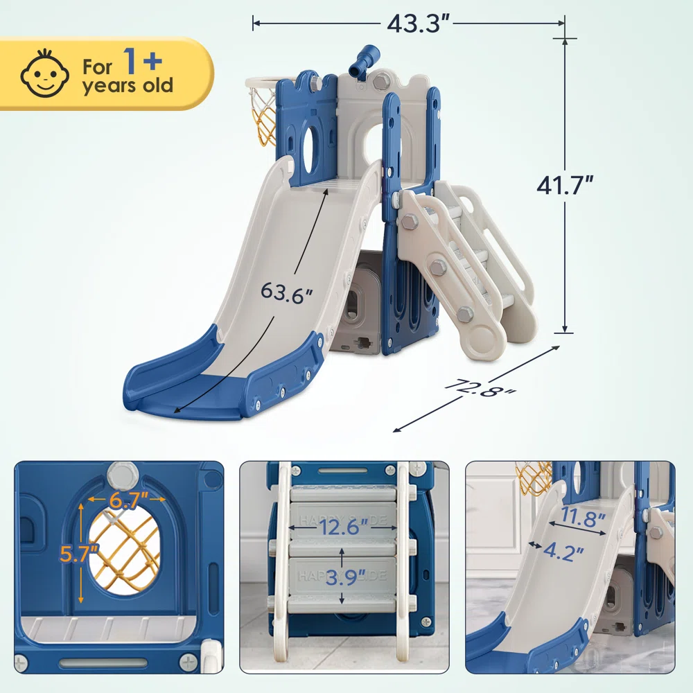 Suteck 7 in 1 Kids Slide, Toddler slide with Climber Outdoor Indoor Slide Playset, Blue/Gray Suteck 7 in 1 Kids Slide, Toddler slide with Climber Outdoor Indoor Slide Playset, Blue/Gray - Image 2