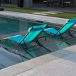 Purple Leaf Patio Chaise Lounge Set of 3 Outdoor Lounge Chair Beach Pool Sunbathing Lawn Lounger Recliner Chiar, Turquoise Blue