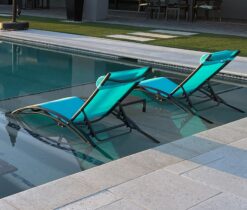Purple Leaf Patio Chaise Lounge Set of 3 Outdoor Lounge Chair Beach Pool Sunbathing Lawn Lounger Recliner Chiar, Turquoise Blue