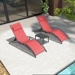 PURPLE LEAF Patio Chaise Lounge Set Outdoor Lounge Chair Beach Pool Sunbathing Lawn Lounger, Coral Red