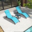 Purple Leaf Patio Chaise Lounge Set of 3 Outdoor Lounge Chair Beach Pool Sunbathing Lawn Lounger Recliner Chiar, Turquoise Blue