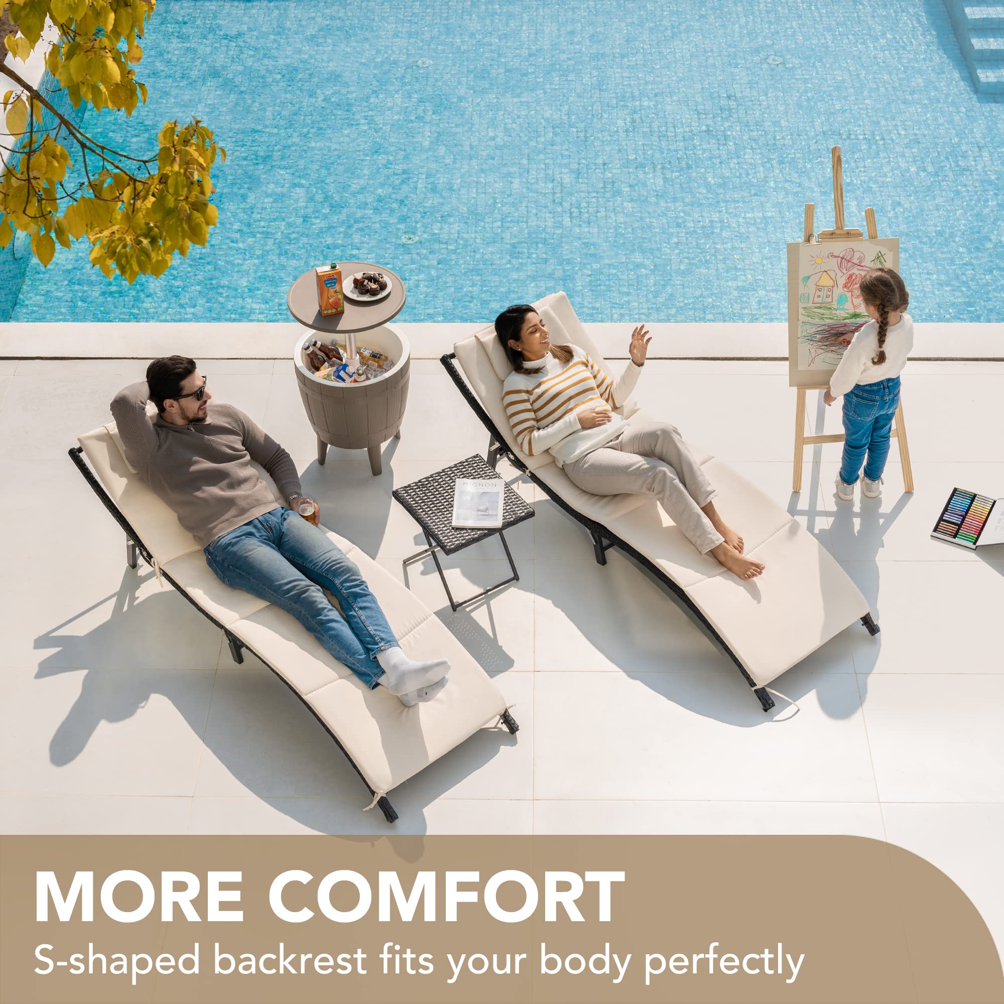 Devoko Patio Chaise Lounge Sets Outdoor Rattan Adjustable Back 3 Pieces Cushioned Patio Folding Chaise Lounge (Beige) Devoko Patio Chaise Lounge Sets Outdoor Rattan Adjustable Back 3 Pieces Cushioned Patio Folding Chaise Lounge (Beige) - Image 8
