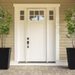 Keter Set of 2 Resin Modern Outdoor 22 Inch Tall Large Flower Pots, Tapered Wood Look Planters, Graphite