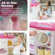 Step2 Love & Care Deluxe Baby Doll Nursery Playset for Kids, Compact Changing Station & Crib, Made of Durable Plastic, Pink