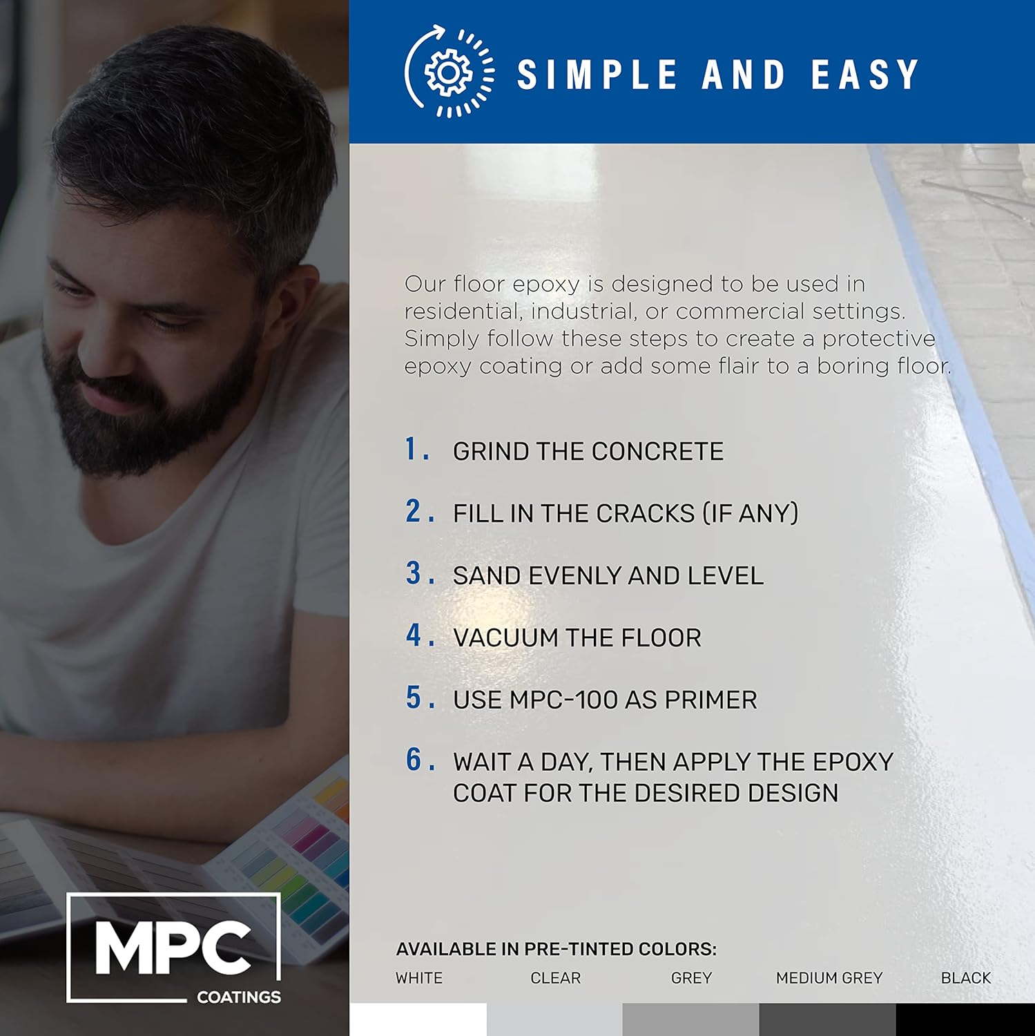 Master Protective Coatings MPC-100 Epoxy Resin Kit, 3-Gallon Clear & Pre-Tinted Resin, Light Grey, Floor Epoxy Kit Master Protective Coatings MPC-100 Epoxy Resin Kit, 3-Gallon Clear & Pre-Tinted Resin, Light Grey, Floor Epoxy Kit - Image 2