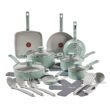 T-fal Refresh Ceramic, Ceramic Non Stick Cookware Set 20 Piece, Oven Broiler Safe 350F, Kitchen Set w/Egg Pan, Mint Green
