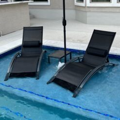PURPLE LEAF Patio Chaise Lounge Set of 3 Outdoor Lounge Chair Beach Pool Sunbathing Lawn Lounger, Black
