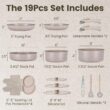 Chef Power Ceramic Nonstick Pots and Pans Set 19 Piece with Detachable Handle, Mocca Taupe