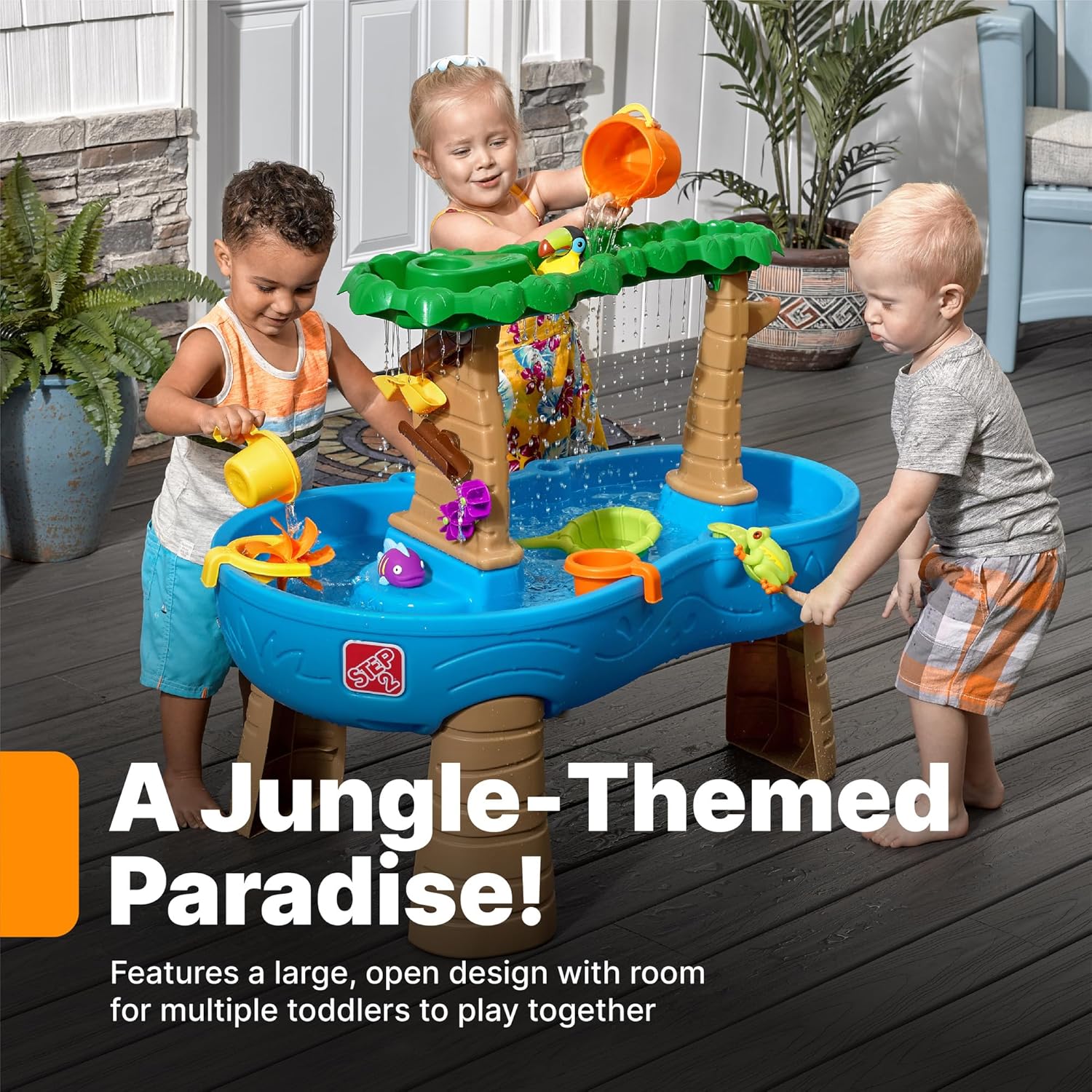 Step2 Tropical Rainforest Water Table, Kids Water and Sand Activity Sensory Playset, Summer Outdoor Toys, Blue & Brown Step2 Tropical Rainforest Water Table, Kids Water and Sand Activity Sensory Playset, Summer Outdoor Toys, Blue & Brown - Image 7
