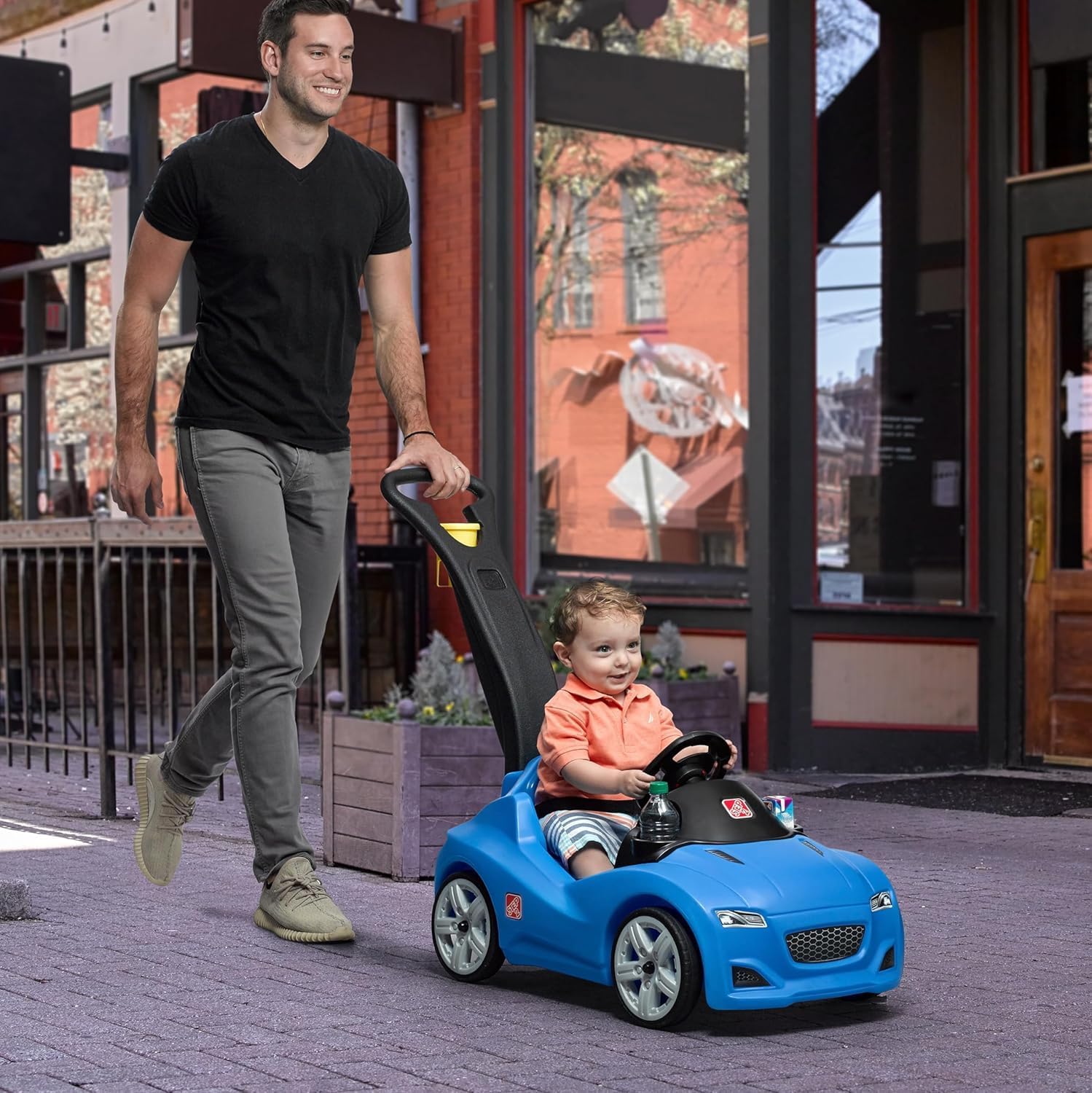 Step2 Whisper Ride Cruiser Kids Push Car, Ride On Toy, Stroller Substitute, Includes Seat Belt & Horn, Made of Durable Plastic, Blue Step2 Whisper Ride Cruiser Kids Push Car, Ride On Toy, Stroller Substitute, Includes Seat Belt & Horn, Made of Durable Plastic, Blue - Image 2