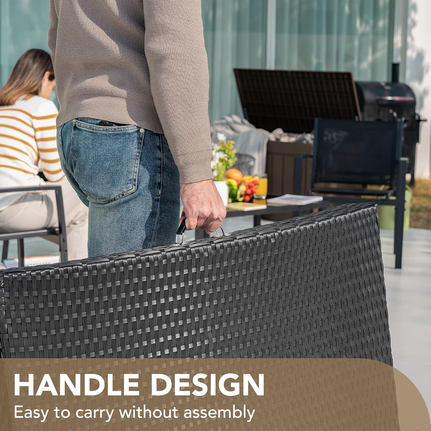 Devoko Patio Chaise Lounge Sets Outdoor Rattan Adjustable Back 3 Pieces Cushioned Patio Folding Chaise Lounge (Beige) Devoko Patio Chaise Lounge Sets Outdoor Rattan Adjustable Back 3 Pieces Cushioned Patio Folding Chaise Lounge (Beige) - Image 6