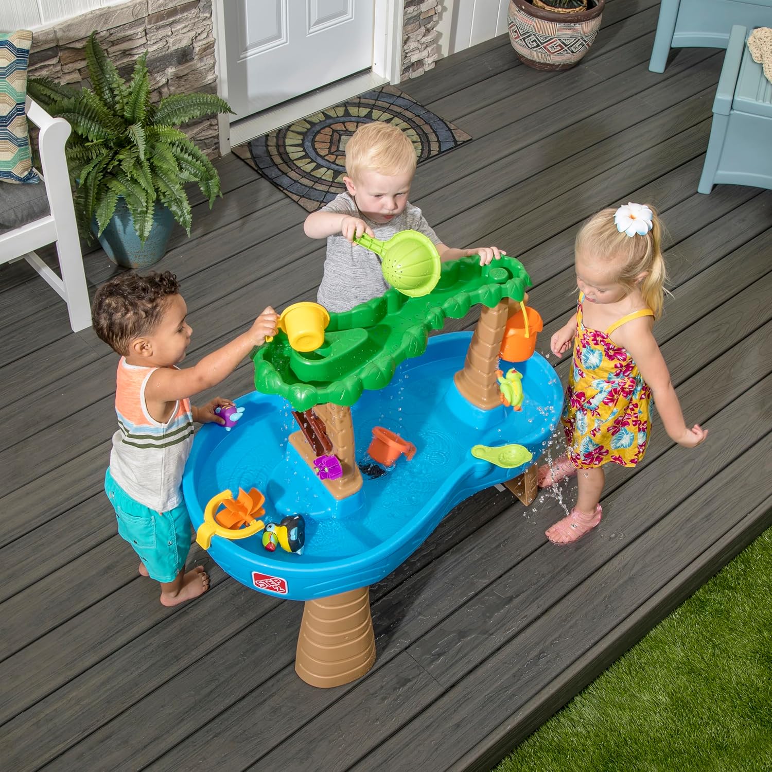 Step2 Tropical Rainforest Water Table, Kids Water and Sand Activity Sensory Playset, Summer Outdoor Toys, Blue & Brown Step2 Tropical Rainforest Water Table, Kids Water and Sand Activity Sensory Playset, Summer Outdoor Toys, Blue & Brown - Image 3