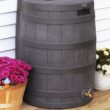 Good Ideas Rain Wizard 50 Gallon Plastic Rain Barrel for Outdoor Rainwater Collection, Oak